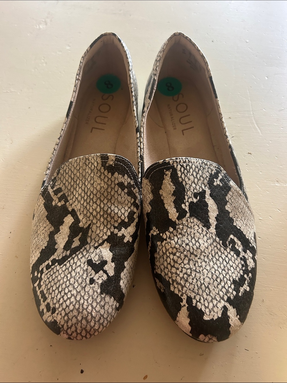 SOUL Naturalizer Black and Cream Snake-Print Slip-On Loafers